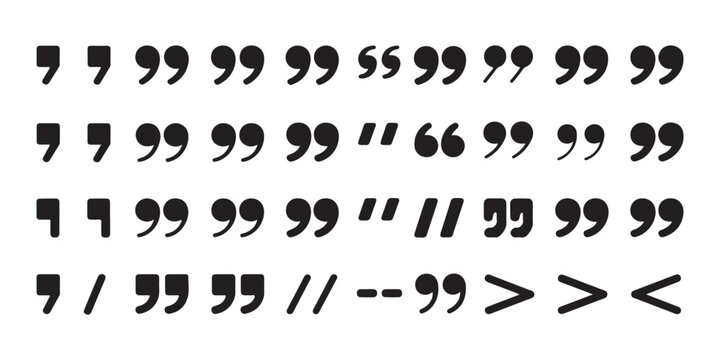 Graphic set of various quotation mark styles including commas and brackets for document formatting.