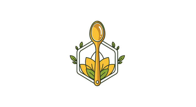 Elegant Honey Spoon Logo Design Surrounded by Nature Elements With Perfect Symmetry