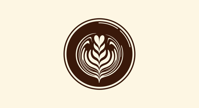 Elegant Latte Art Design Inside a Brown Circle, Perfect For Cafes Or Coffee Shops