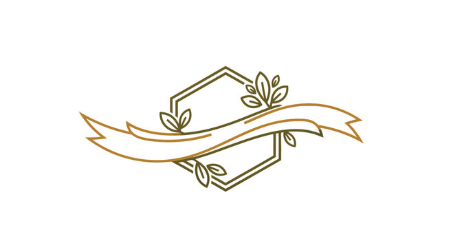 Elegant Vector Illustration Featuring Hexagon, Leaves and Ribbon Design Elements