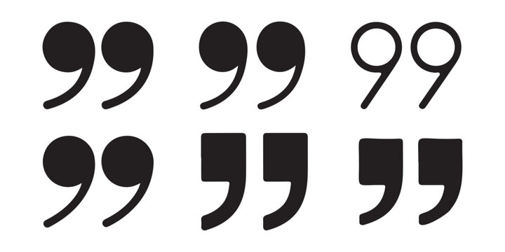 Set of quotation marks various shapes and styles in black on transparent background vector.