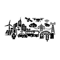 Naklejka premium Smart city infrastructure and technology icons set