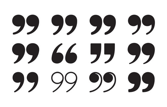 Group of quotation marks and punctuation symbols on transparent background for design.