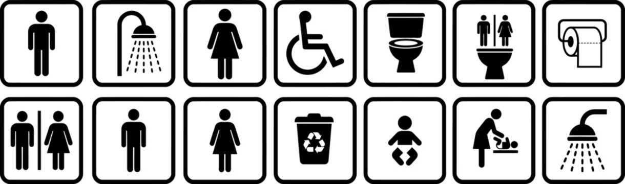 Restroom signage collection pictograms for public facilities and accessibility