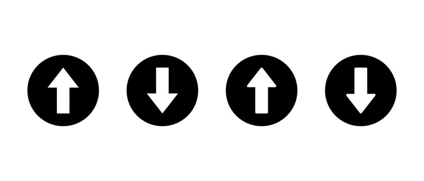 Up and down arrow icon in black circle. Upward and downward symbol. Vertical arrows direction sign