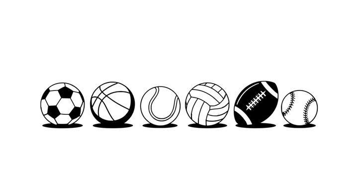 Ball sports icons set with soccer basketball volleyball fistball rugby american football and baseball on white