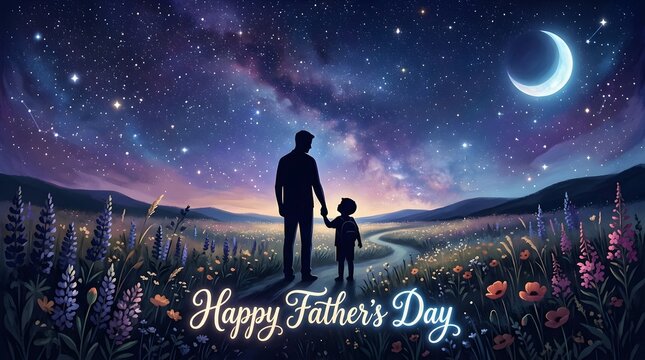 Heartwarming father's day scene under starry night sky
