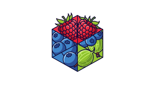Geometric Fruit Arrangement: A Colorful and Modern Design Featuring Berries and Gooseberries