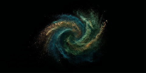 A swirling vortex of cosmic dust and starlight forms a mesmerizing galaxy, set against the infinite expanse of the black universe. © BIBI
