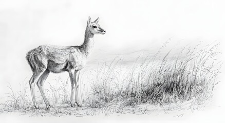 Obraz premium Hand sketched vicuna showing delicate fur and alert gaze image