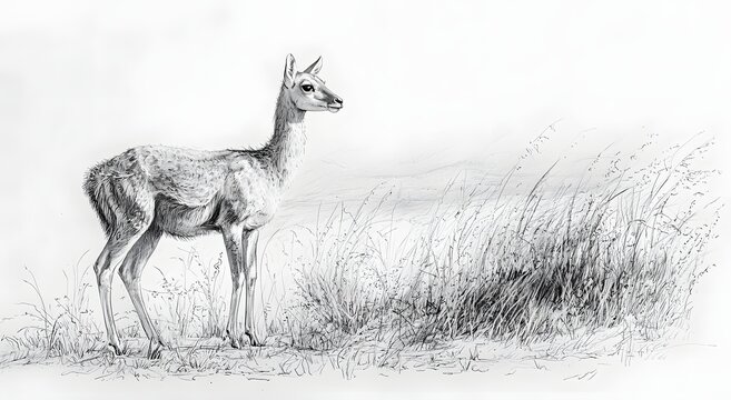 Hand sketched vicuna showing delicate fur and alert gaze image