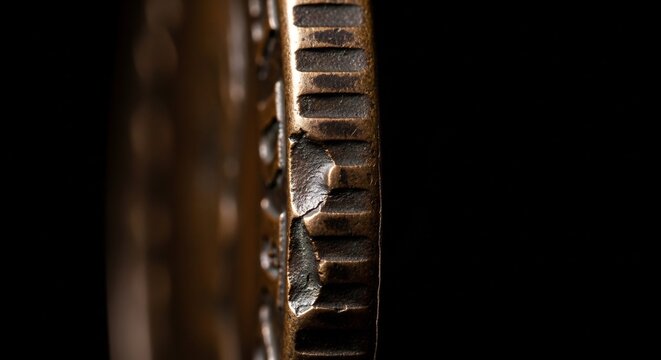 Close up of a vintage brass harmonica with intricate details and a dark background.