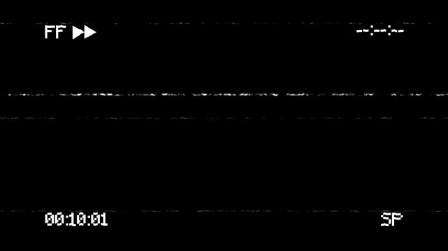 A vintage video player displays a fast forward scene with playback controls and time code on a dark background