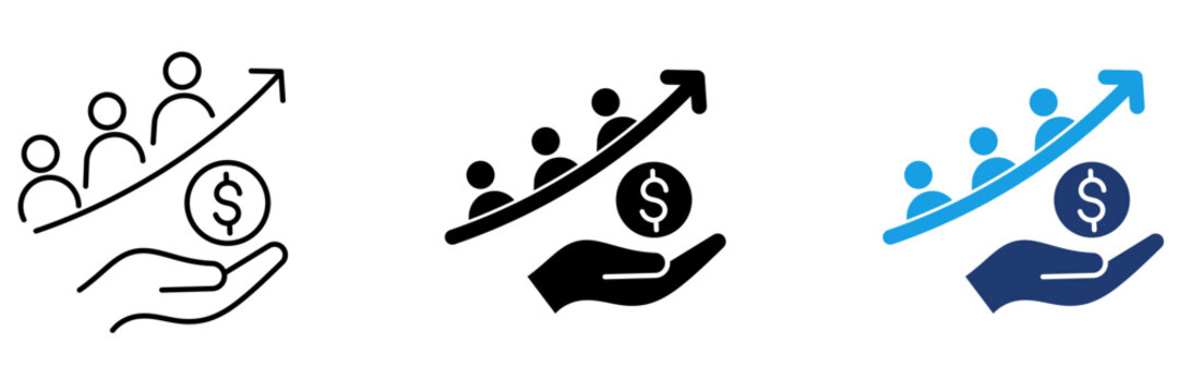 Salary increase and team performance icon collections.