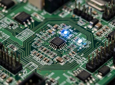 Extreme Close-Up of Active Supercomputer Motherboard