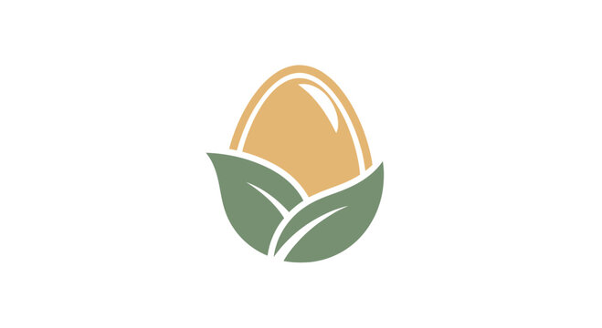 Healthy Egg Design Logo with Green Leaves, Elegant and Natural Concept