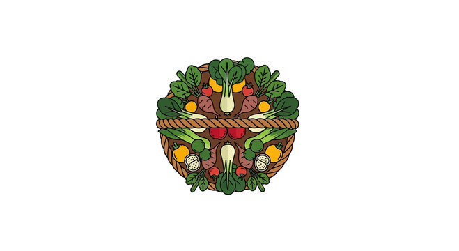Healthy And Bright Vegetable Basket Mandala Design For Any Vegetarian,Vegan or Organic Product