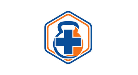 Fototapeta premium Healthy Lifestyle Fitness Emblem, Combining Weightlifting And Healthcare, Concept Logo Design