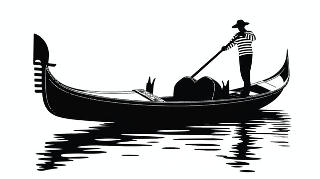 Gondola with a gondolier on a serene waterway with reflections