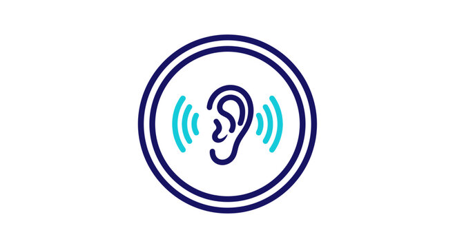 Hearing Concepts: An Abstract Icon of Sound Waves, Ear Inside a Circle Design