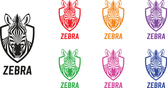Multicolor Zebra Head Shield Logo Set For Strong Branding