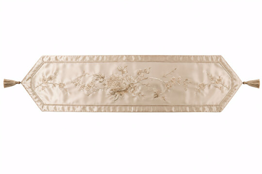 embroidered silk bed runner in champagne color