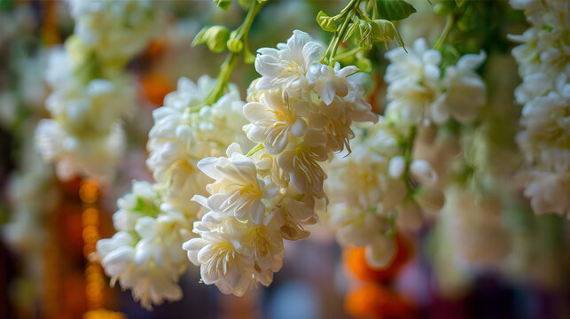 White Jasmine Flower Garlands for Traditional Indian Celebration