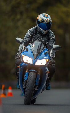 Regular training in Riga, Latvia, Bikernieki on 12-05-2026  Motorcyclist riding on a track at dusk