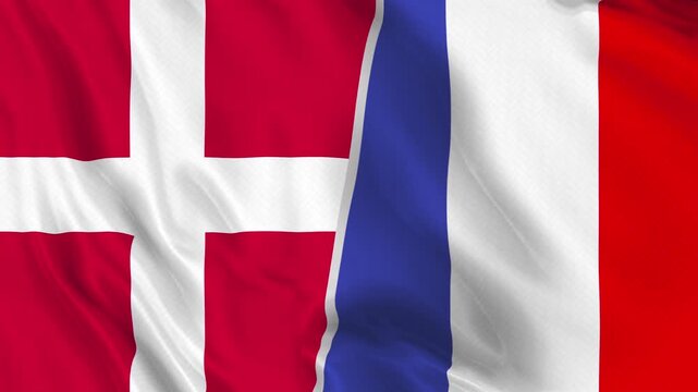 Denmark and France Flag Waving Animation Loop