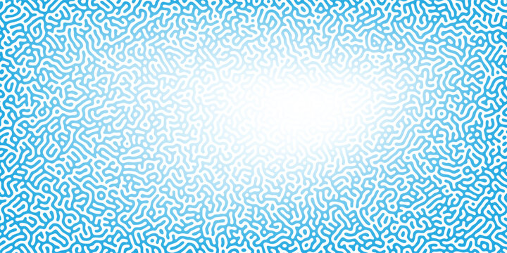 Abstract microbiology laboratory banner template showcasing bright blue glowing cell structures and bacteria pattern, vector art