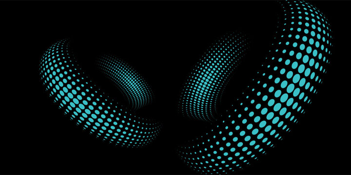 3D blue techno background. Big data visualization on dark space with dotted lines shape effect decoration. Modern graphic design element dots circle style