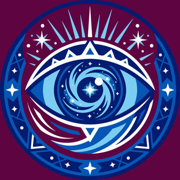 Cosmic eye symbol with galaxy iris and mystical starlight patterns.