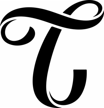 Elegant Black Calligraphy Letter T Design.