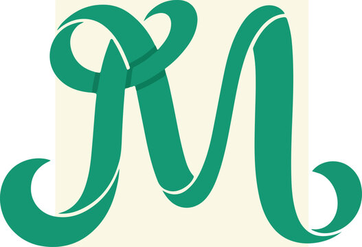 Elegant Green Calligraphic Letter M Ribbon Design.