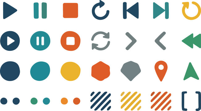 Media Player Button Icon Set and Geometric UI Elements