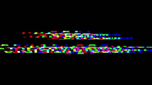 Vibrant abstract digital glitch effect on dark background, representing data corruption and visual distortion