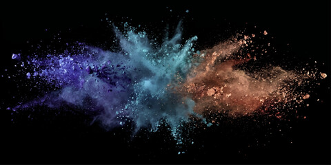 Explosion of colorful powder in a dark background, creating a dynamic and vibrant abstract art piece, evoking creativity and energy. © BIBI