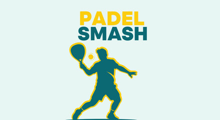Obraz premium Dynamic Padel Smash Illustration Featuring Sporting Silhouette and Bold Typography on Pale