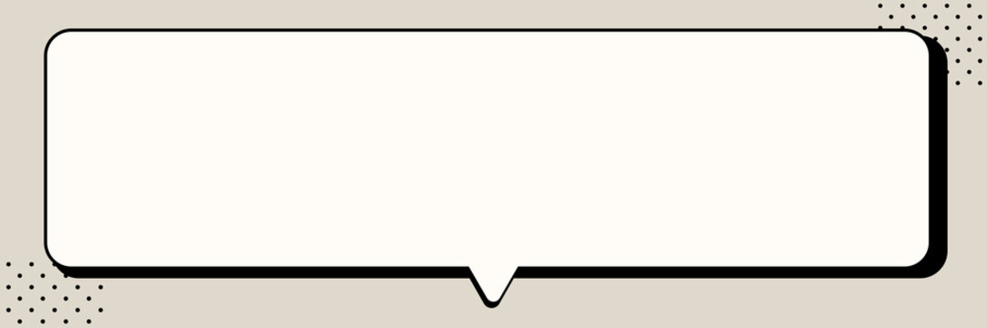 Blank speech bubble with a dotted border on a beige background.