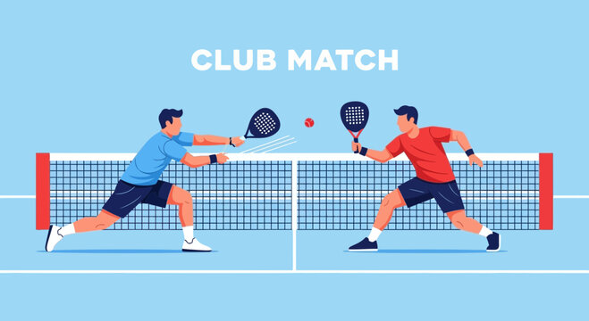 Dynamic Padel Tennis Match Illustration Depicting Two Players Engaging in Sport Competition