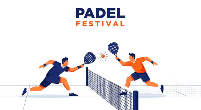 Dynamic Padel Tournament Illustration Depicting Two Players Swinging Rackets with the Word Festival