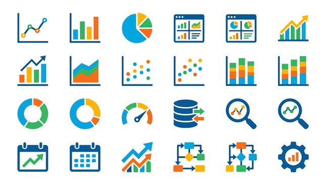 Business data analysis graph icons set.