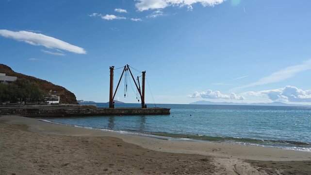 Historic emery mining crane at Moutsouna port in Naxos, Greece
