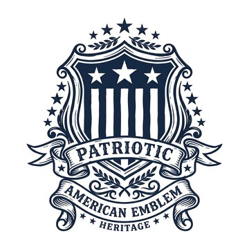 Vintage american shield emblem with stars and stripes