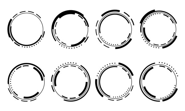 Set of sci fi black circle user interface elements technology futuristic design modern creative on white background vector