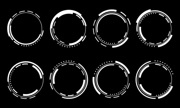 Set of sci fi white circle user interface elements technology futuristic design modern creative on black background vector