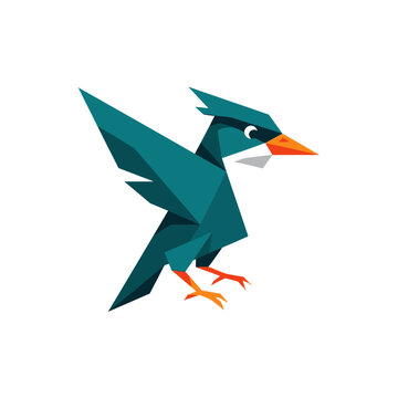 Geometric Bird Illustration: Teal Polygonal Sprite on White Background