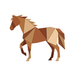 Obraz premium Geometric Horse Illustration in Brown Tones, Isolated on White