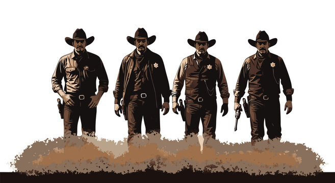 Four Sheriffs in a Western Desert Landscape A Vector Illustration