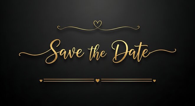 Elegant Gold Save the Date Calligraphy Lettering on Premium Dark Black Background